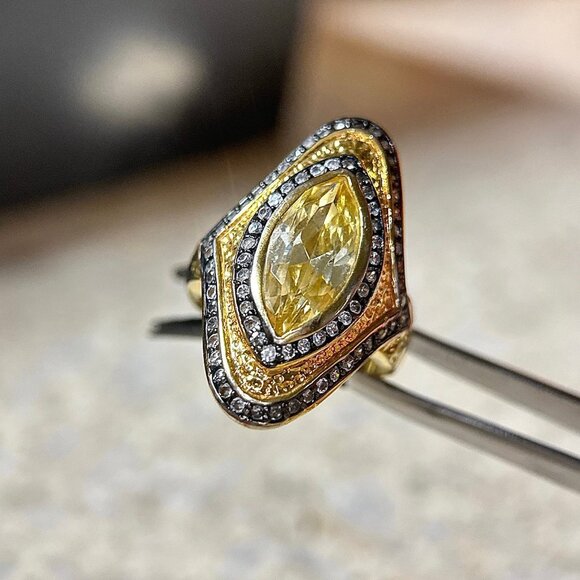 Yellow/White Cz Statement Ring - Picture 4 of 9